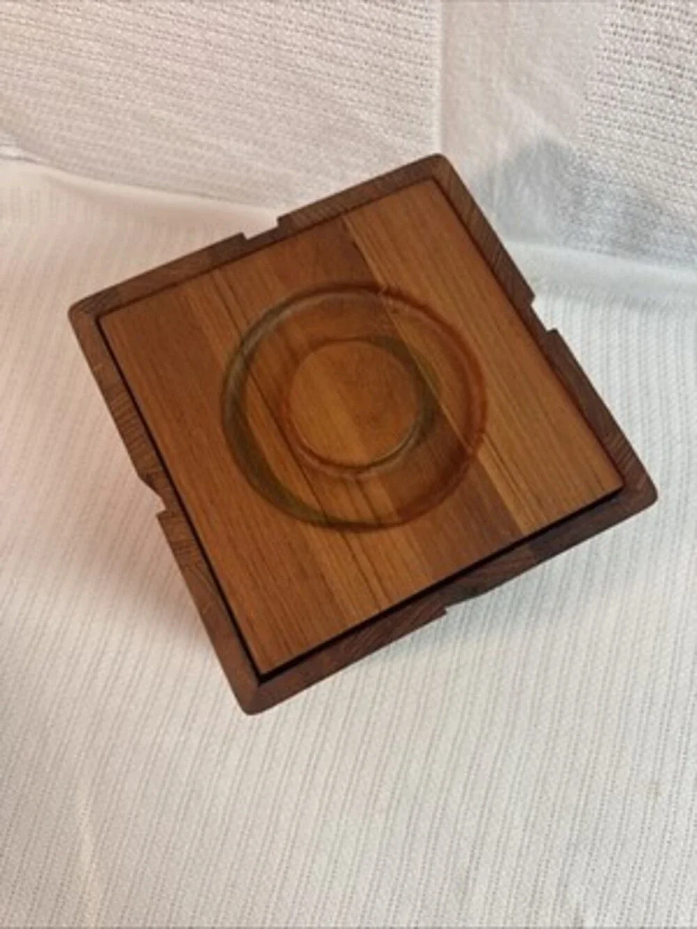 Vintage Selandia Designs Teakwood Cube/Box Bullseye Lid Ice Bucket MCM 8x8x8